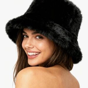 Black Faux Fur Bucket Hat